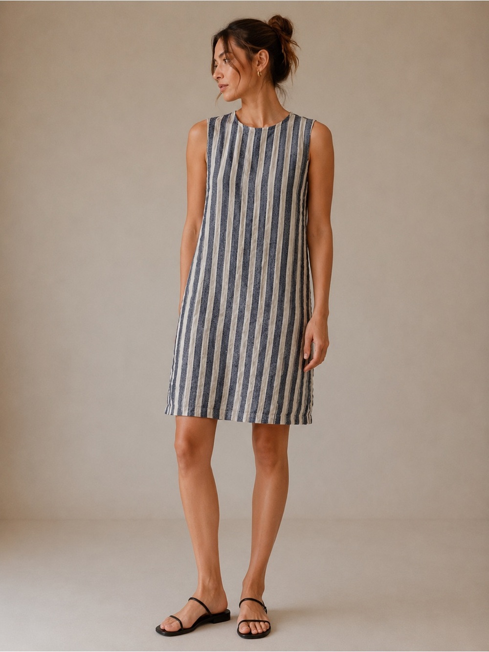 Artisan NY 100% Linen Blue White Stripe Shift Dress Size 2